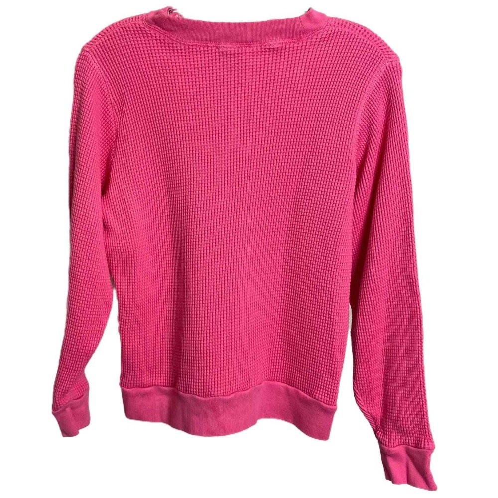 J.Crew Womens M Hot Pink Waffle Knit Cotton Crewneck Sweatshirt Pullover Casual - Picture 3 of 8